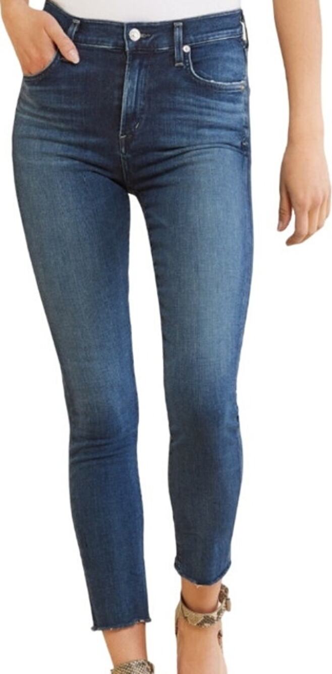 Agolde Sophie Crop Skinny Jeans Faded High Rise Raw Hem Stretch Cotton Blue 31